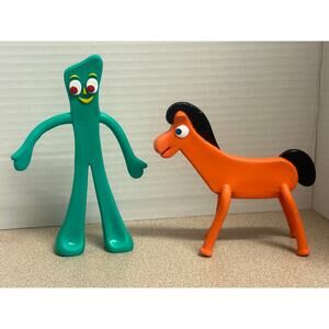 Vintage Gumby And Pokey Figures Set Prema Toy Co. Bendable Moveable Green Orange